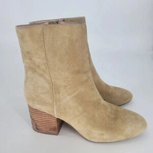 J.Crew Sadie Tan Suede round toe stacked Heeled Ankle Booties boots 8.5